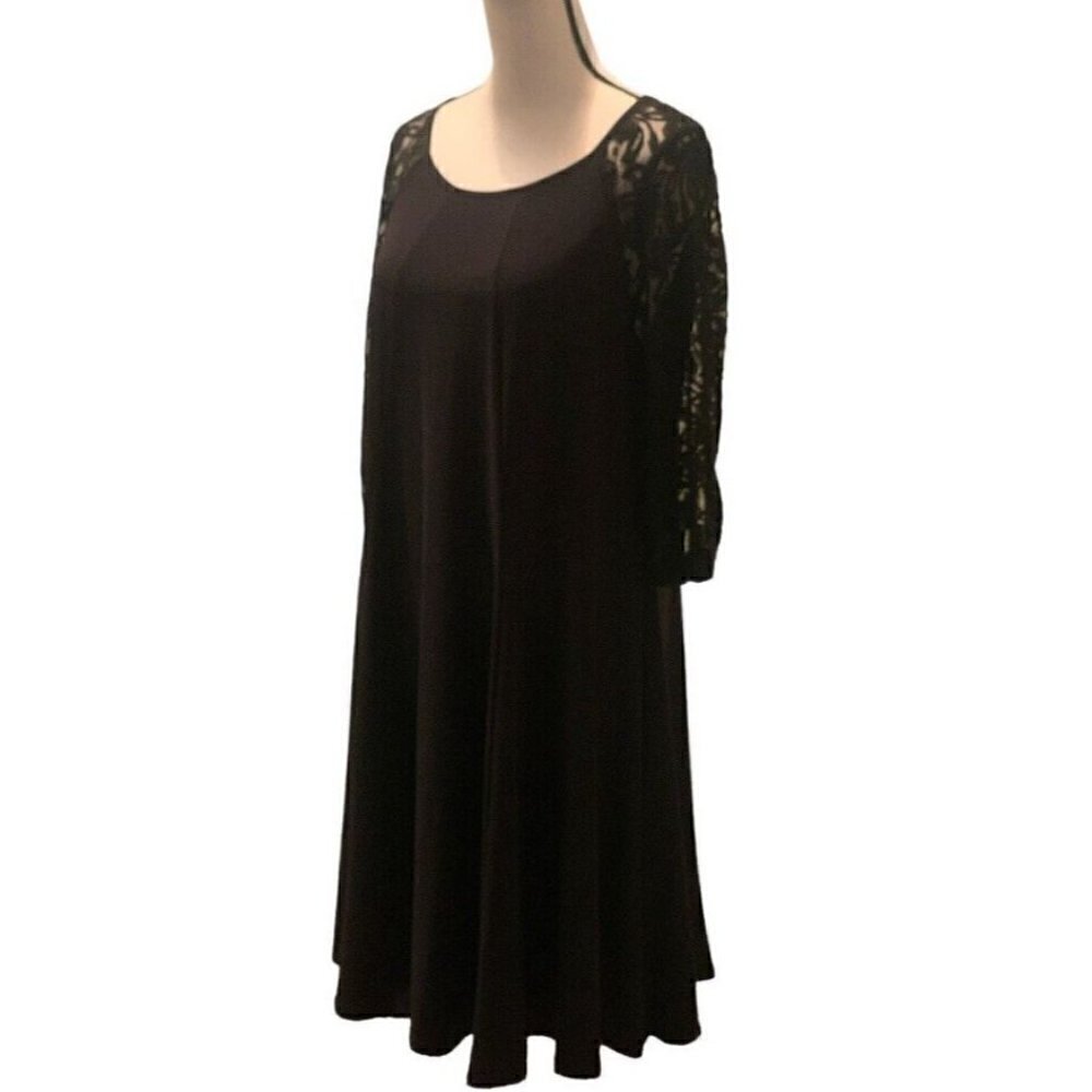 Julian Taylor Womens Flare Princess Seamed Dress Size 14 Black Short Lace Sleeve